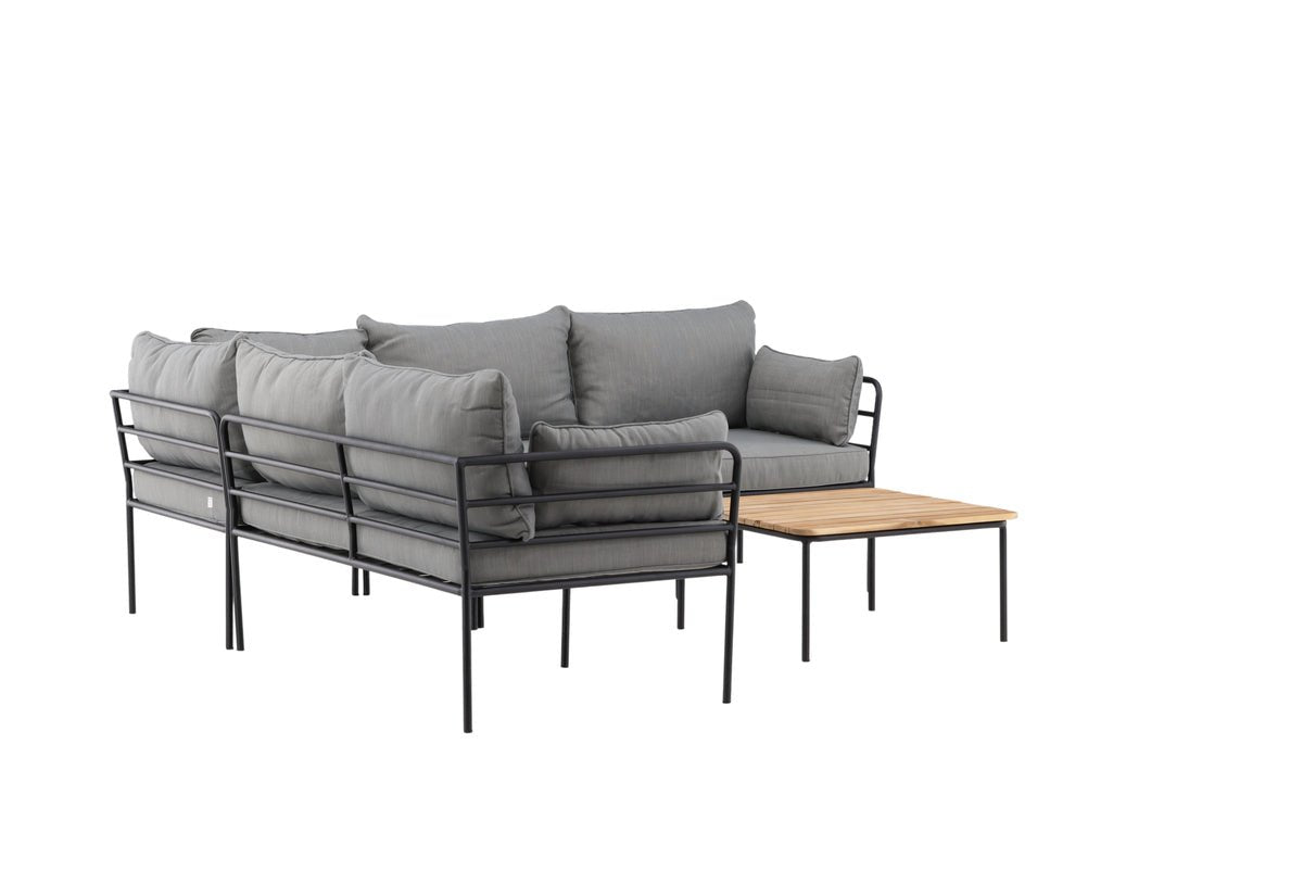 Luxusbetten24 Felicita Garten Loungeset Ecksofa Hellgrau/Schwarz mit Couchtisch