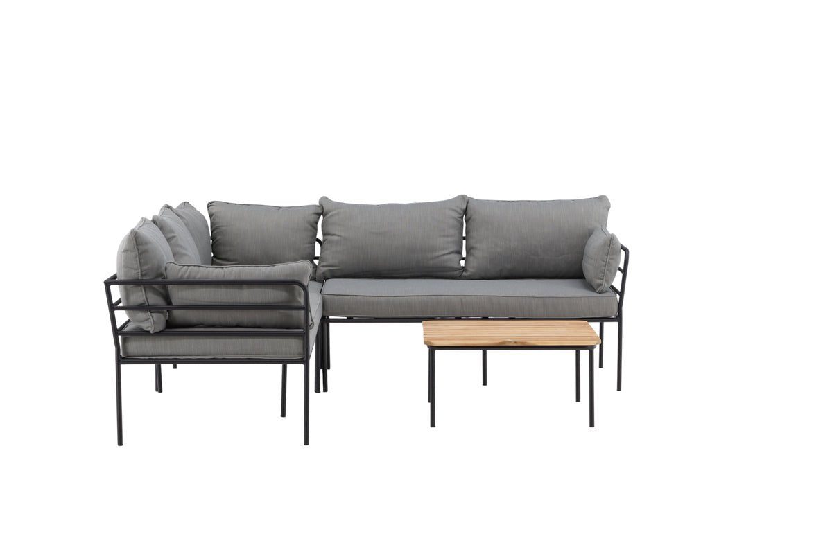 Luxusbetten24 Felicita Garten Loungeset Ecksofa Hellgrau/Schwarz mit Couchtisch