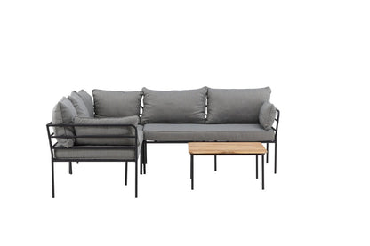 Luxusbetten24 Felicita Garten Loungeset Ecksofa Hellgrau/Schwarz mit Couchtisch
