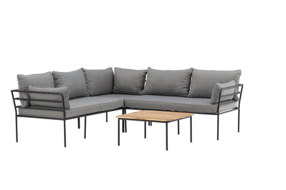 Luxusbetten24 Felicita Garten Loungeset Ecksofa Hellgrau/Schwarz mit Couchtisch