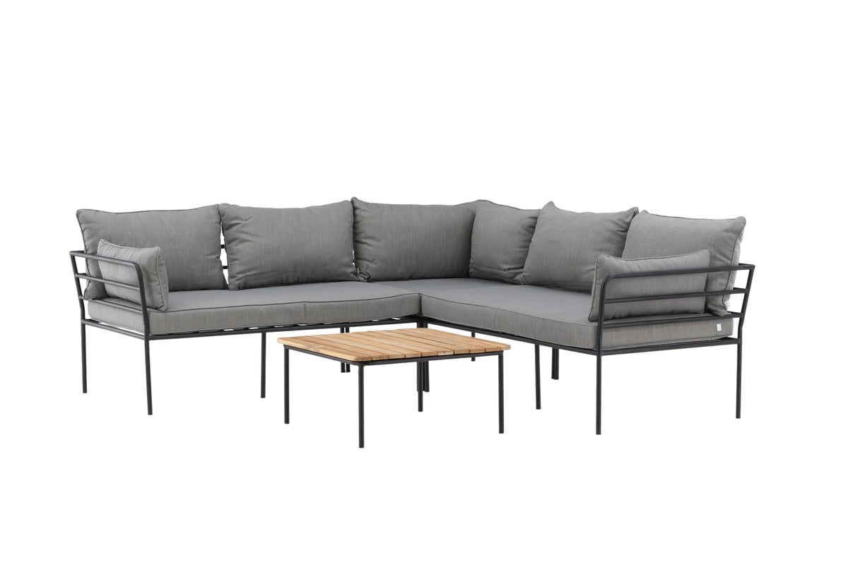 Luxusbetten24 Felicita Garten Loungeset Ecksofa Hellgrau/Schwarz mit Couchtisch