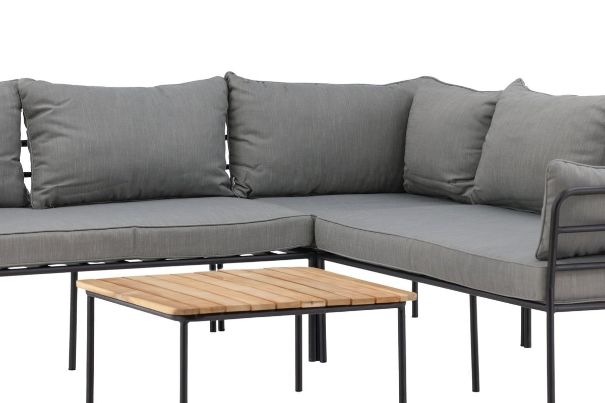 Luxusbetten24 Felicita Garten Loungeset Ecksofa Hellgrau/Schwarz mit Couchtisch