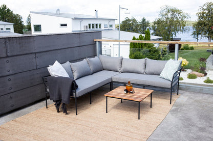 Luxusbetten24 Felicita Garten Loungeset Ecksofa Hellgrau/Schwarz mit Couchtisch