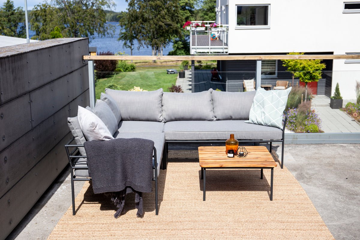 Luxusbetten24 Felicita Garten Loungeset Ecksofa Hellgrau/Schwarz mit Couchtisch