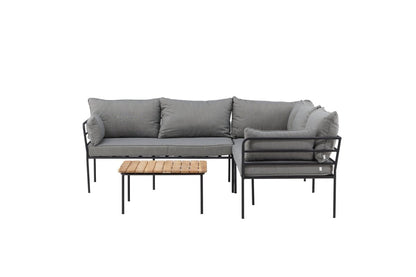Luxusbetten24 Felicita Garten Loungeset Ecksofa Hellgrau/Schwarz mit Couchtisch