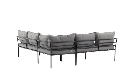 Luxusbetten24 Felicita Garten Loungeset Ecksofa Hellgrau/Schwarz mit Couchtisch