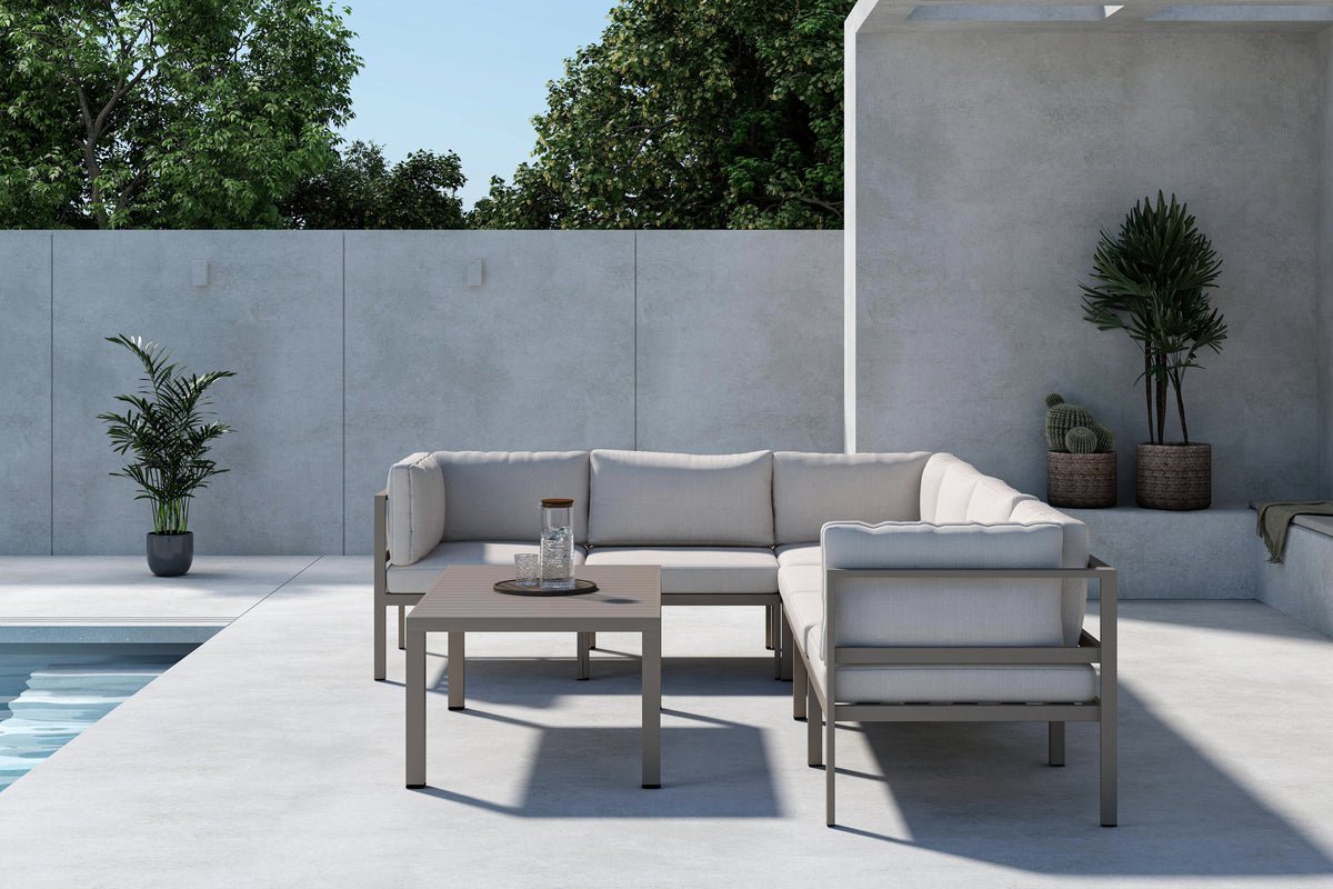Luxusbetten24 Galeno Garten Loungeset Großes Ecksofa mit Couchtisch Braun/Beige