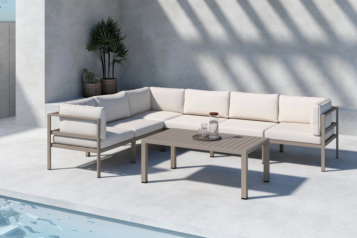 Luxusbetten24 Galeno Garten Loungeset Großes Ecksofa mit Couchtisch Braun/Beige