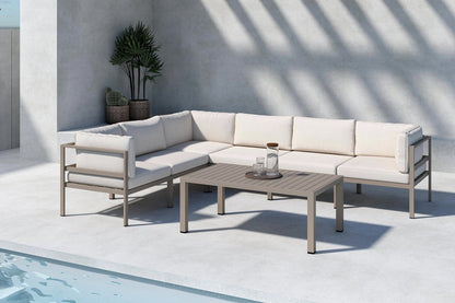 Luxusbetten24 Galeno Garten Loungeset Großes Ecksofa mit Couchtisch Braun/Beige