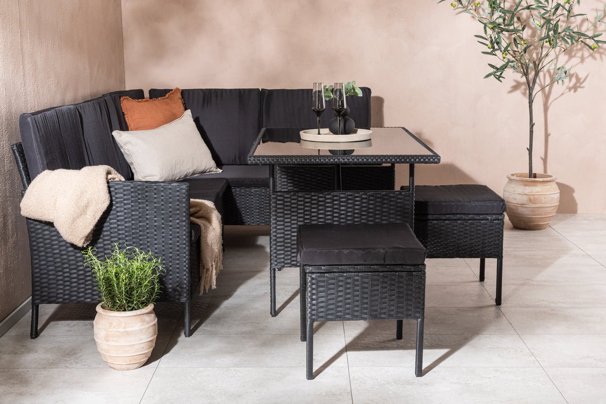 Luxusbetten24 Jess Garten Loungeset 5‑teilig Schwarzer Kunstrattan Schwarz