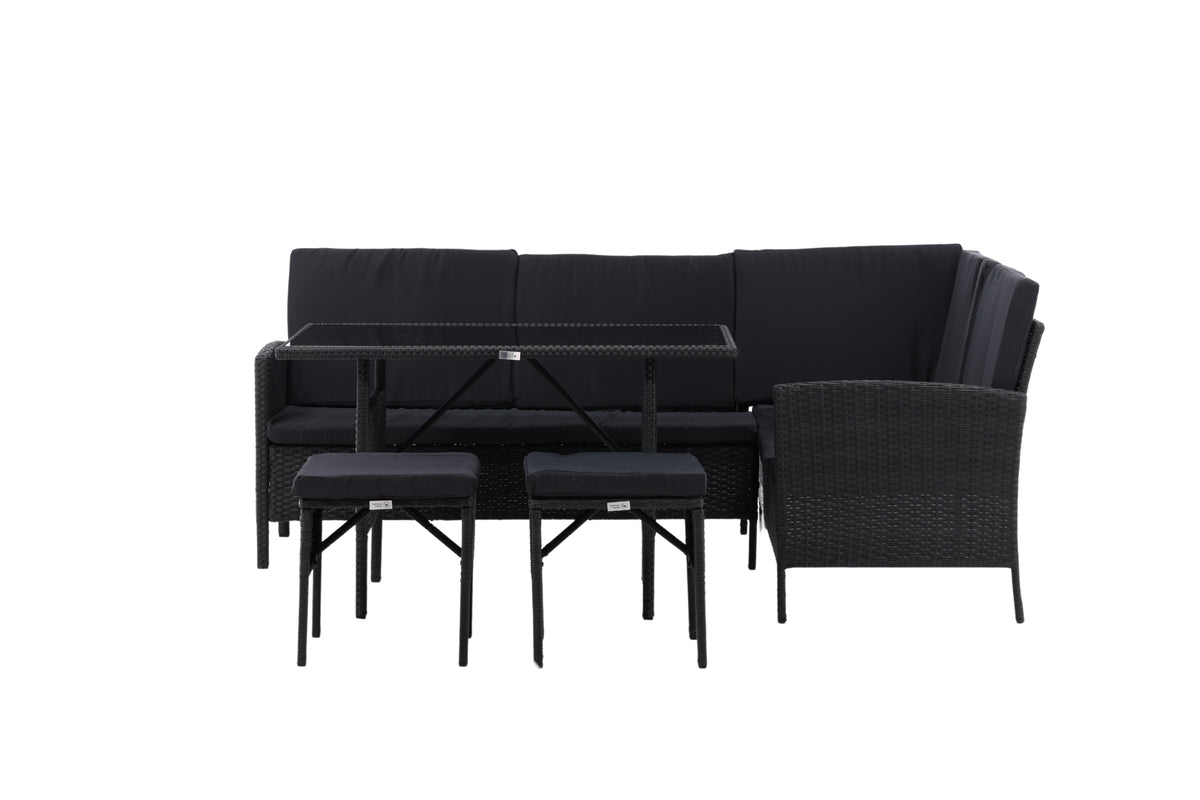 Luxusbetten24 Jess Garten Loungeset 5‑teilig Schwarzer Kunstrattan Schwarz