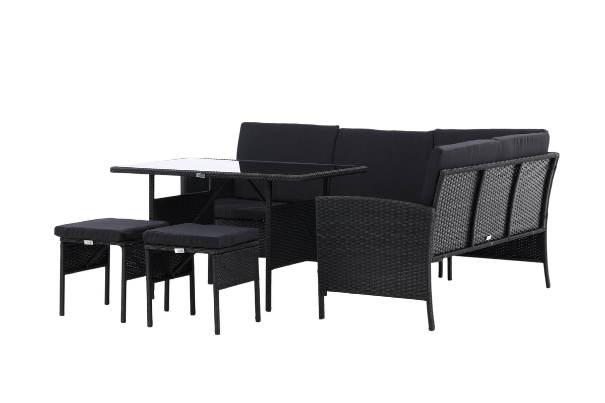 Luxusbetten24 Jess Garten Loungeset 5‑teilig Schwarzer Kunstrattan Schwarz