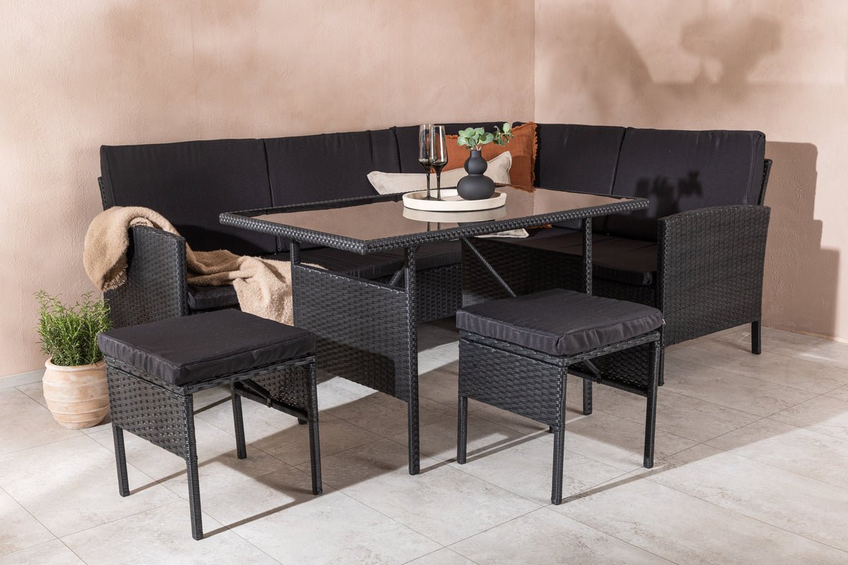 Luxusbetten24 Jess Garten Loungeset 5‑teilig Schwarzer Kunstrattan Schwarz