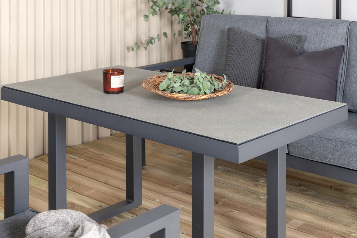Luxusbetten24 Garten Loungeset Kreta 4‑Teilig Schwarz‑Dunkelgrau Tisch Outdoor