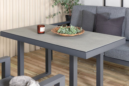 Luxusbetten24 Garten Loungeset Kreta 4‑Teilig Schwarz‑Dunkelgrau Tisch Outdoor
