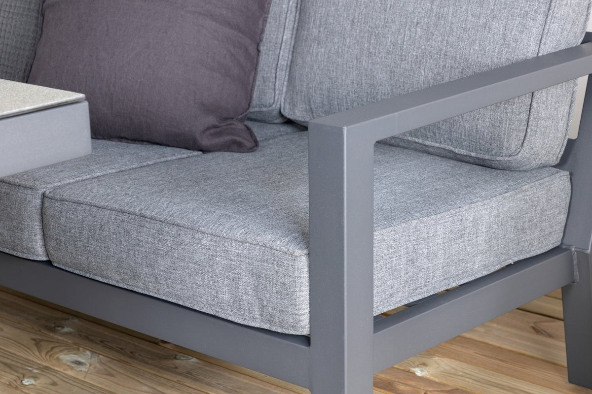 Luxusbetten24 Garten Loungeset Kreta 4‑Teilig Schwarz‑Dunkelgrau Tisch Outdoor