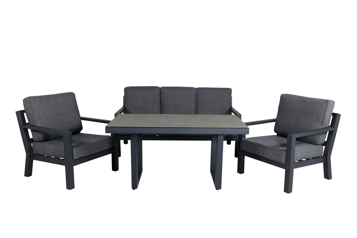 Luxusbetten24 Garten Loungeset Kreta 4‑Teilig Schwarz‑Dunkelgrau Tisch Outdoor