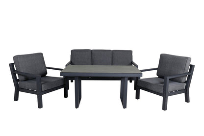 Luxusbetten24 Garten Loungeset Kreta 4‑Teilig Schwarz‑Dunkelgrau Tisch Outdoor