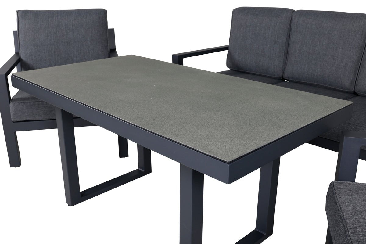 Luxusbetten24 Garten Loungeset Kreta 4‑Teilig Schwarz‑Dunkelgrau Tisch Outdoor
