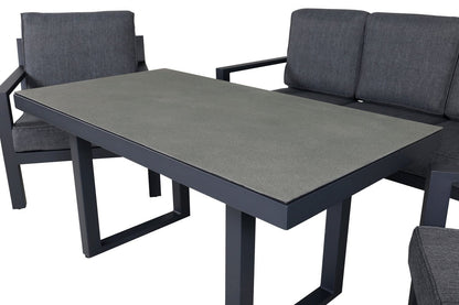 Luxusbetten24 Garten Loungeset Kreta 4‑Teilig Schwarz‑Dunkelgrau Tisch Outdoor