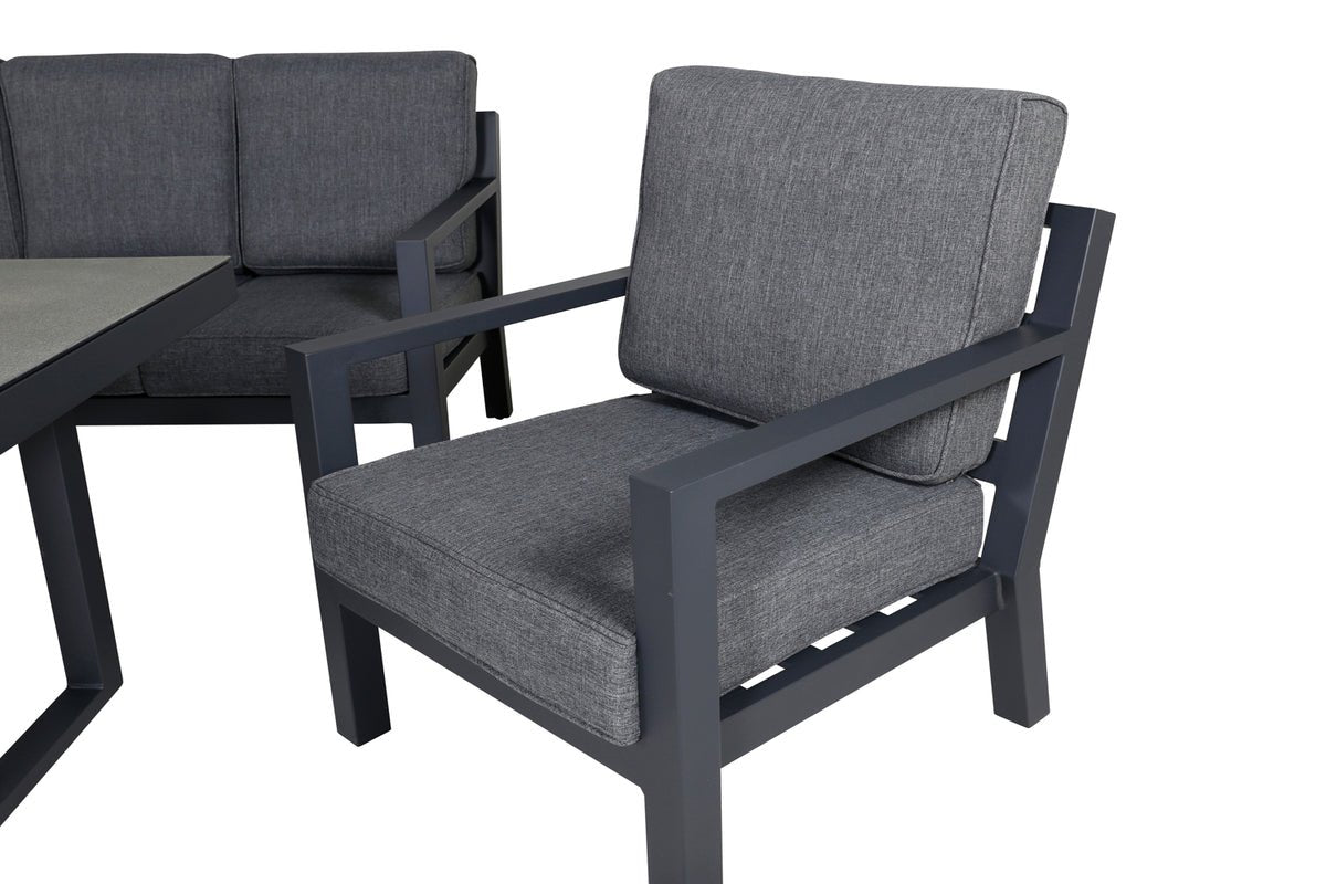 Luxusbetten24 Garten Loungeset Kreta 4‑Teilig Schwarz‑Dunkelgrau Tisch Outdoor