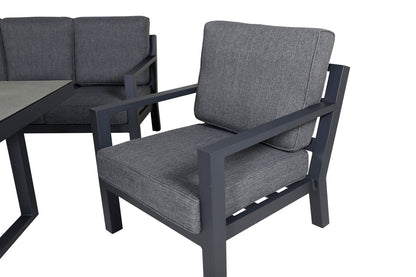 Luxusbetten24 Garten Loungeset Kreta 4‑Teilig Schwarz‑Dunkelgrau Tisch Outdoor