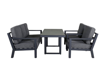 Luxusbetten24 Garten Loungeset Kreta 4‑Teilig Schwarz‑Dunkelgrau Tisch Outdoor