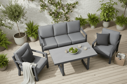 Luxusbetten24 Garten Loungeset Kreta 4‑Teilig Schwarz‑Dunkelgrau Tisch Outdoor