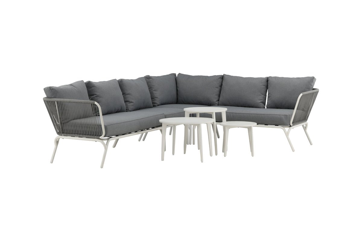 Luxusbetten24 Lexy Garten Loungeset aus Weißem Stahl Grau/Weiß