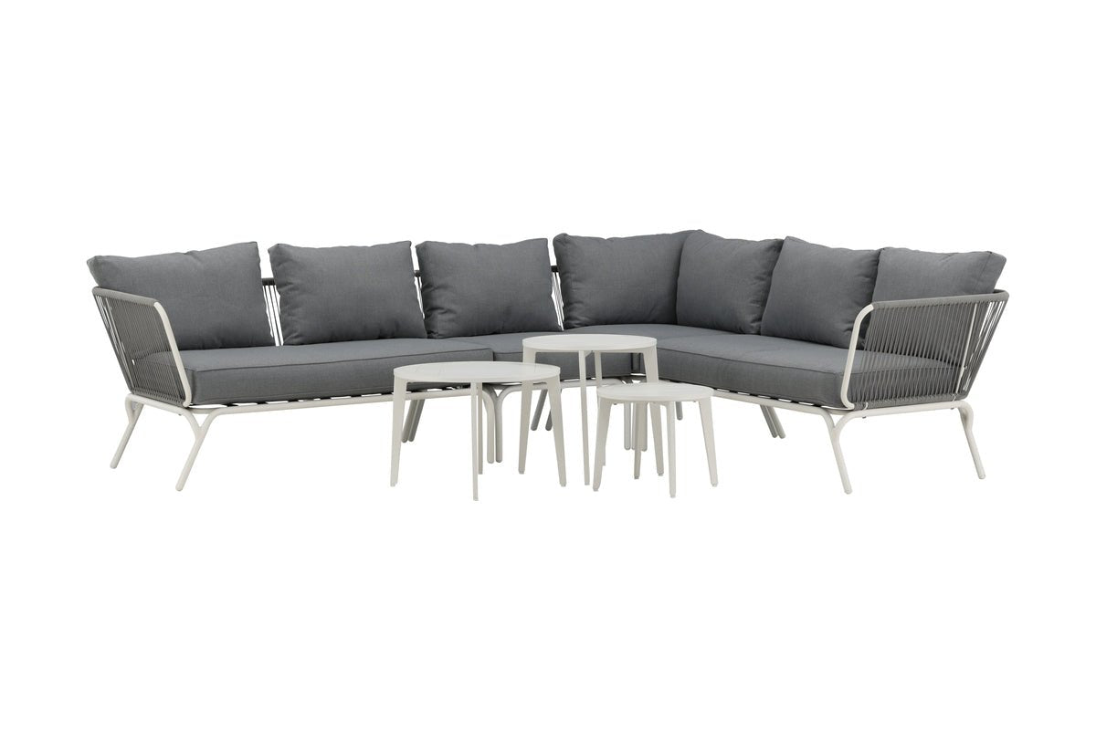 Luxusbetten24 Lexy Garten Loungeset aus Weißem Stahl Grau/Weiß