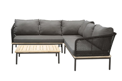 Luxusbetten24 Olanda Garten Loungeset Schwarz, mit Ecksofa aus Akazienholz & Metall