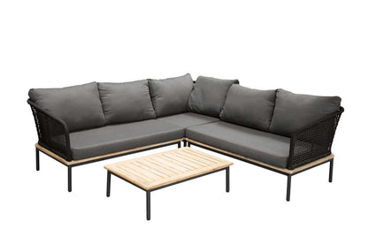 Luxusbetten24 Olanda Garten Loungeset Schwarz, mit Ecksofa aus Akazienholz & Metall