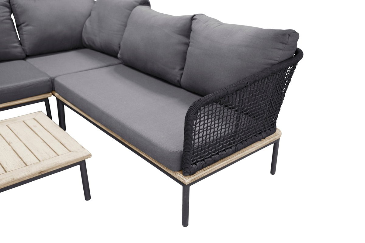 Luxusbetten24 Olanda Garten Loungeset Schwarz, mit Ecksofa aus Akazienholz & Metall