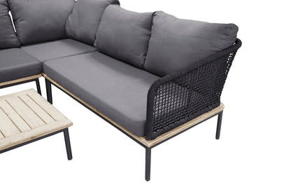 Luxusbetten24 Olanda Garten Loungeset Schwarz, mit Ecksofa aus Akazienholz & Metall