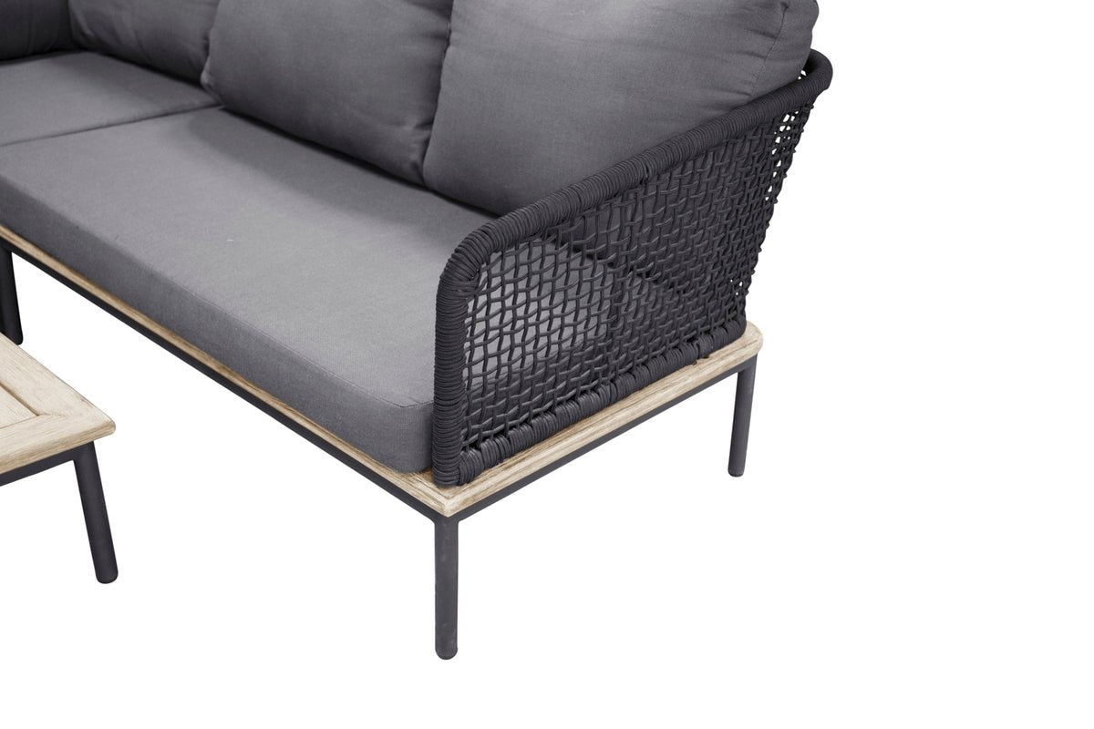 Luxusbetten24 Olanda Garten Loungeset Schwarz, mit Ecksofa aus Akazienholz & Metall
