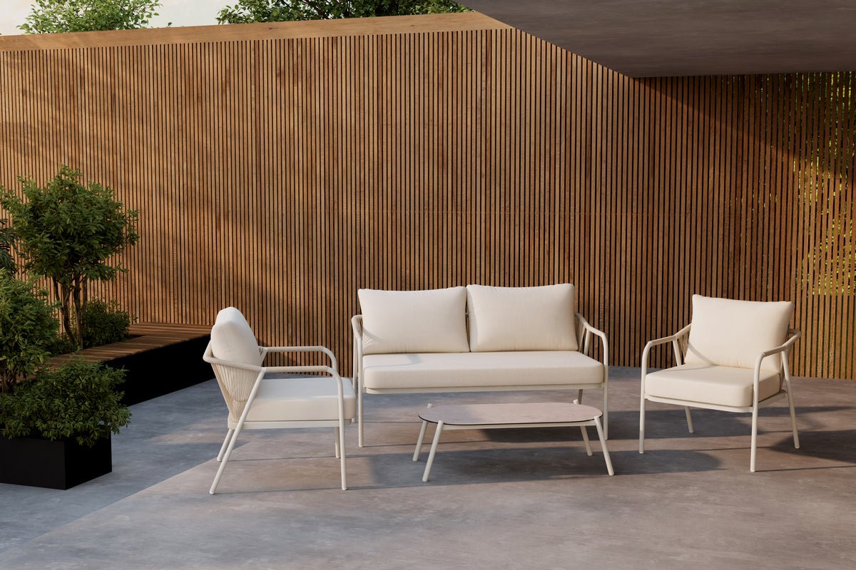 Luxusbetten24 Sorento Loungeset 4‑teilig Garten Outdoor Aluminiumrahmen Beige