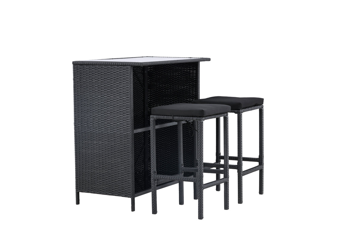 Garten Loungeset Talio 3‑teiliges Set aus Synthese‑Rattan Schwarz