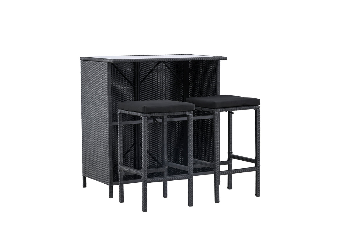 Garten Loungeset Talio 3‑teiliges Set aus Synthese‑Rattan Schwarz