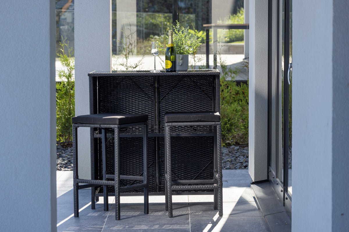Garten Loungeset Talio 3‑teiliges Set aus Synthese‑Rattan Schwarz