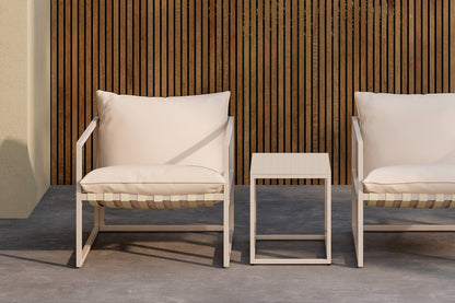 Garten Loungeset Valenza – 3‑teiliges Outdoor‑Set in Beige mit Glastisch