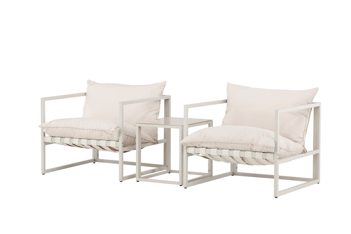 Garten Loungeset Valenza – 3‑teiliges Outdoor‑Set in Beige mit Glastisch