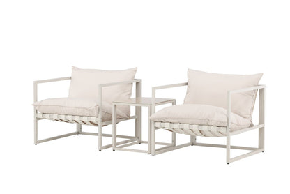 Garten Loungeset Valenza – 3‑teiliges Outdoor‑Set in Beige mit Glastisch