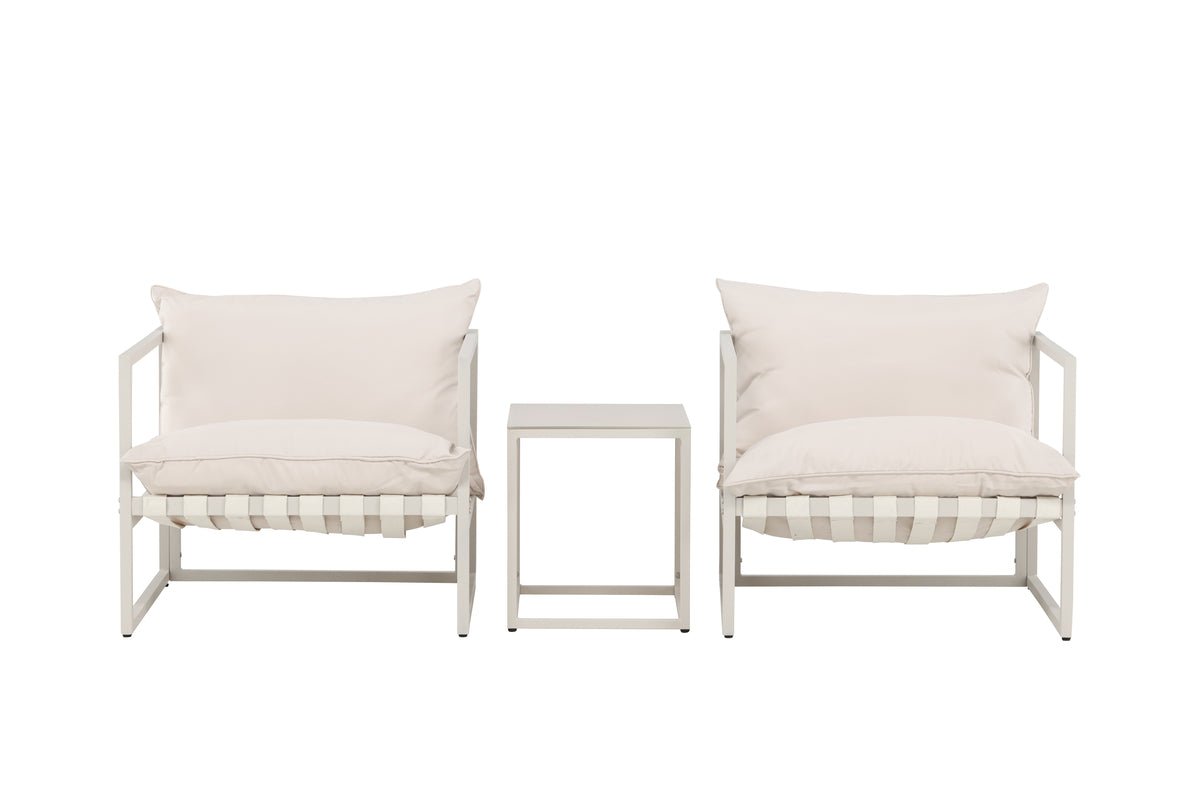 Garten Loungeset Valenza – 3‑teiliges Outdoor‑Set in Beige mit Glastisch