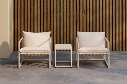 Garten Loungeset Valenza – 3‑teiliges Outdoor‑Set in Beige mit Glastisch