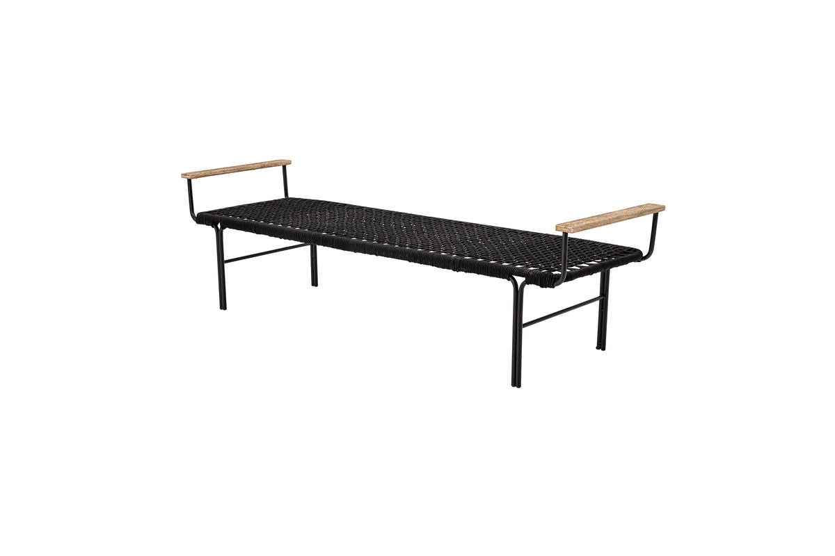 Luxusbetten24 Creta Gartenbank Handgeflochtene Sitzfläche Schwarz