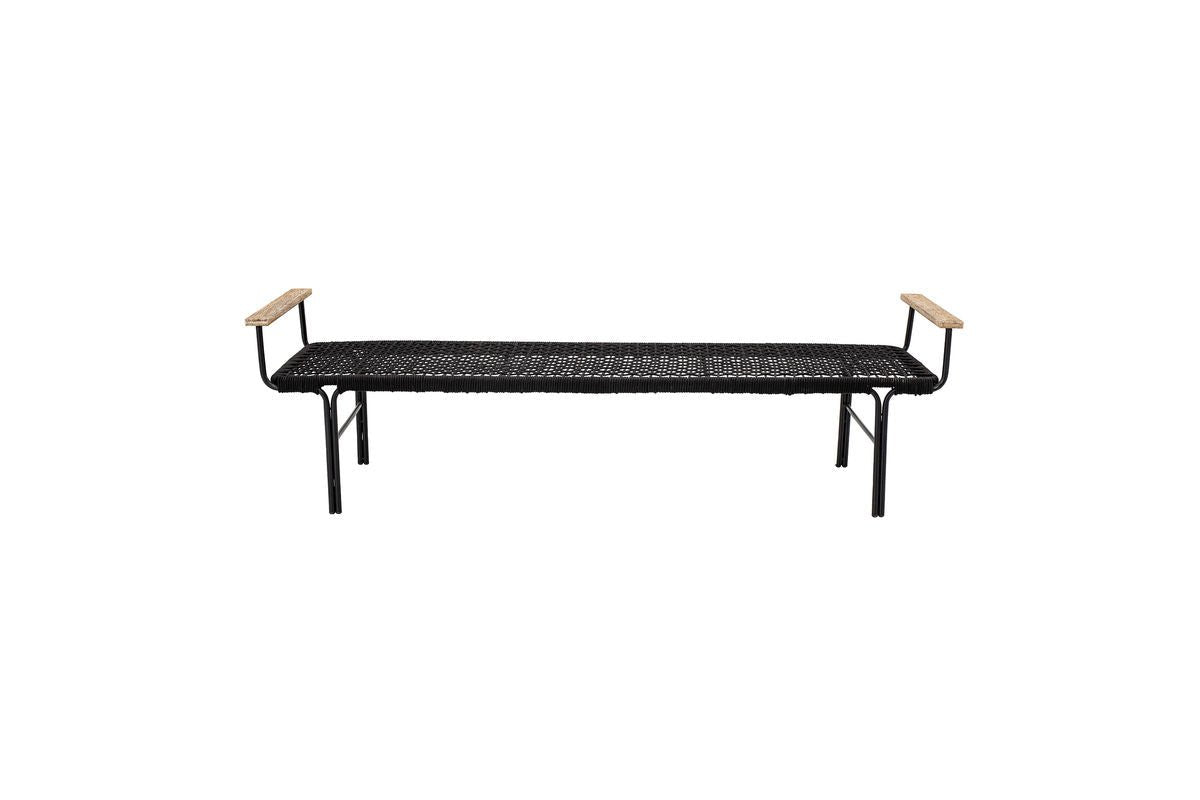 Luxusbetten24 Creta Gartenbank Handgeflochtene Sitzfläche Schwarz