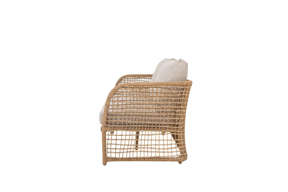 Luxusbetten24 Bata Garten-Sofa Polyrattan Naturton Komfortabel Outdoor Design