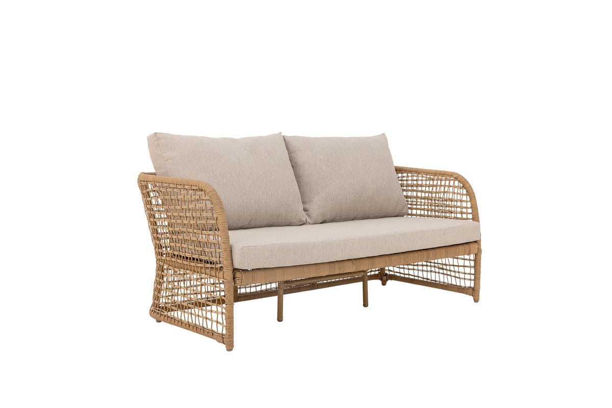 Luxusbetten24 Bata Garten-Sofa Polyrattan Naturton Komfortabel Outdoor Design