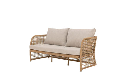 Luxusbetten24 Bata Garten-Sofa Polyrattan Naturton Komfortabel Outdoor Design