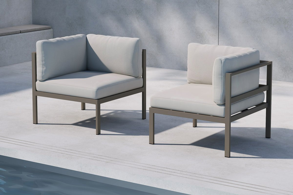 Borelio Eckmodul Gartenbank aus Aluminium, Außenbereich, Khaki & Beige